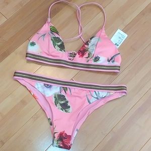 H&M Floral Bikini Gold Embellished